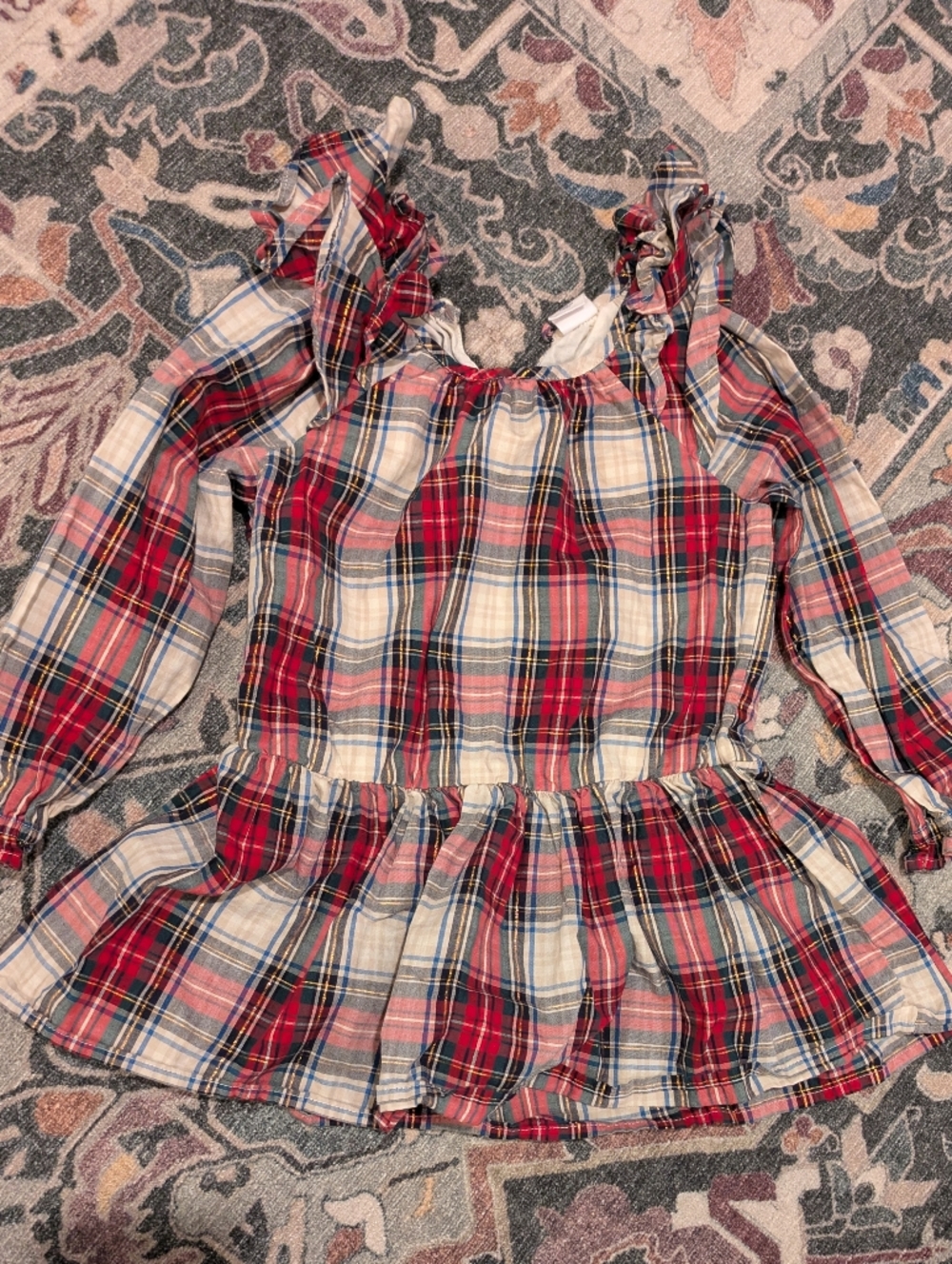 GAP Red, Cream & Blue Plaid Tiered Dress